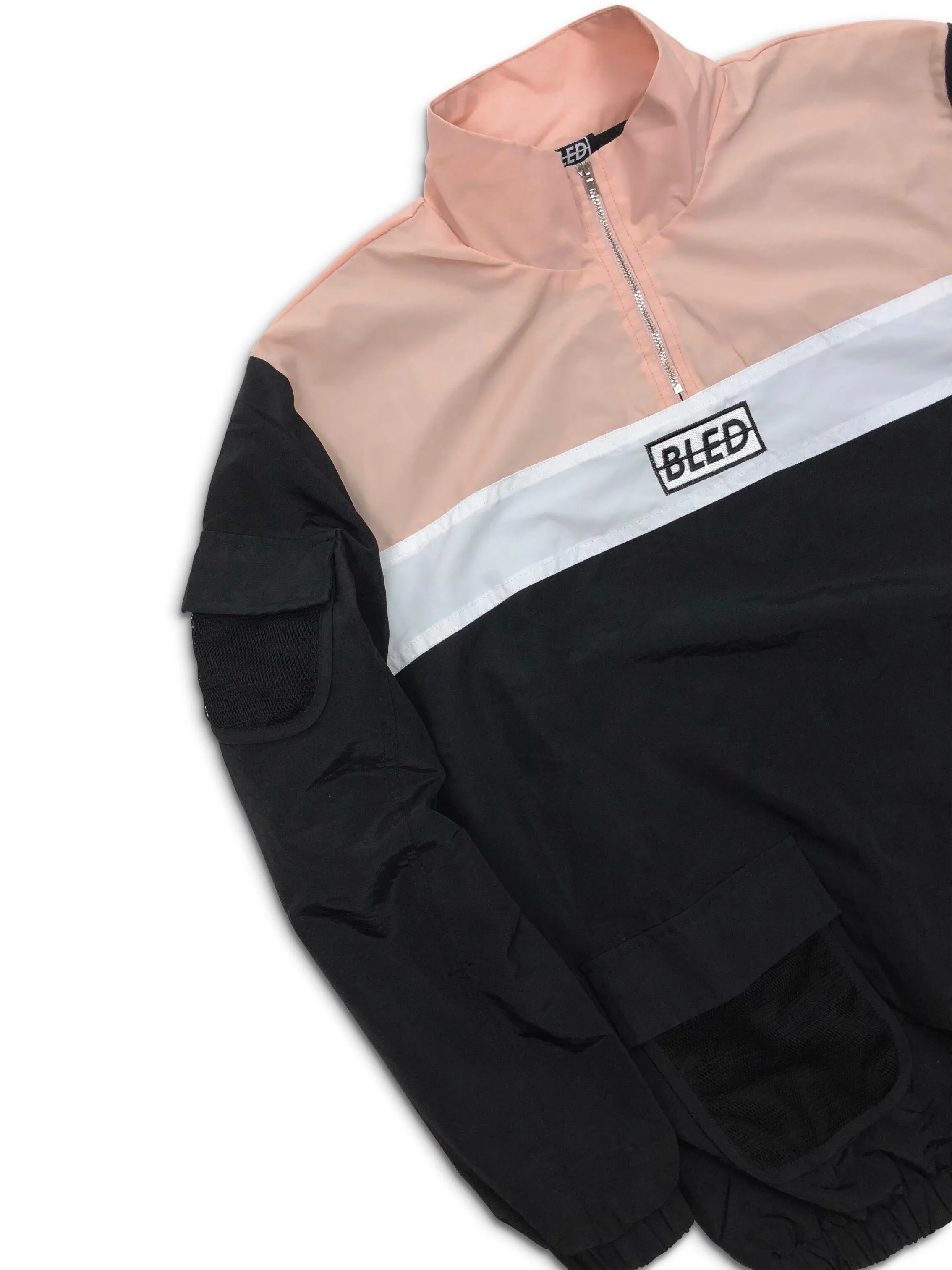 Mesh Cargo Quarter Zip Track Top - Pastel Coral/Black