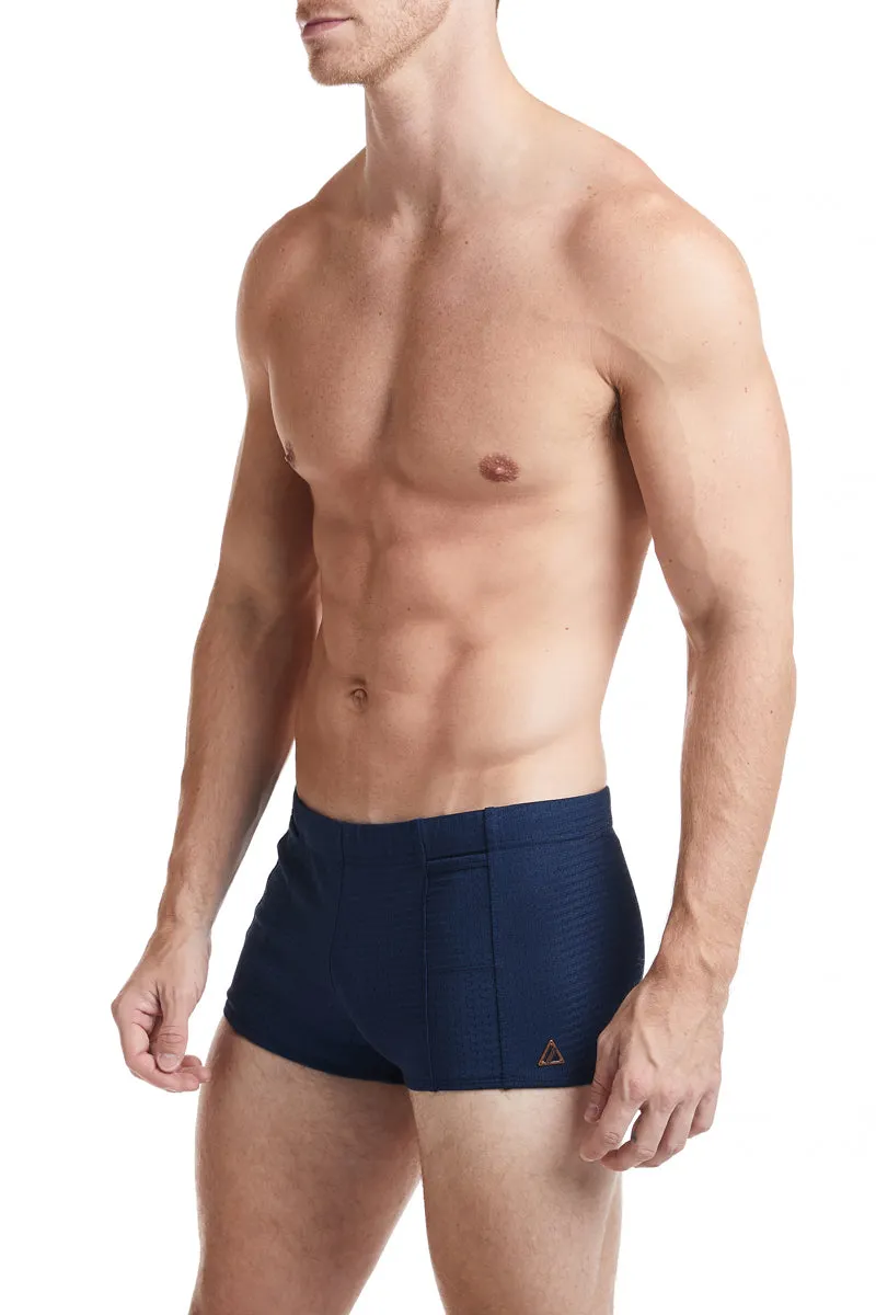 Navy - LANDON Athletic Mesh Square Cut Swim Brief