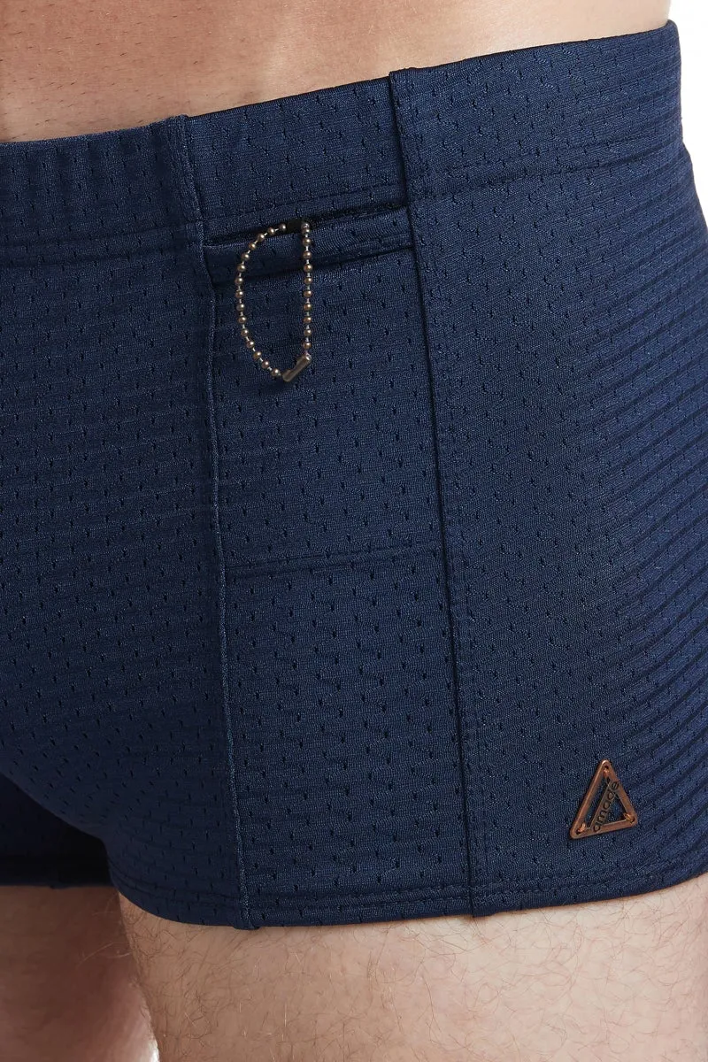 Navy - LANDON Athletic Mesh Square Cut Swim Brief