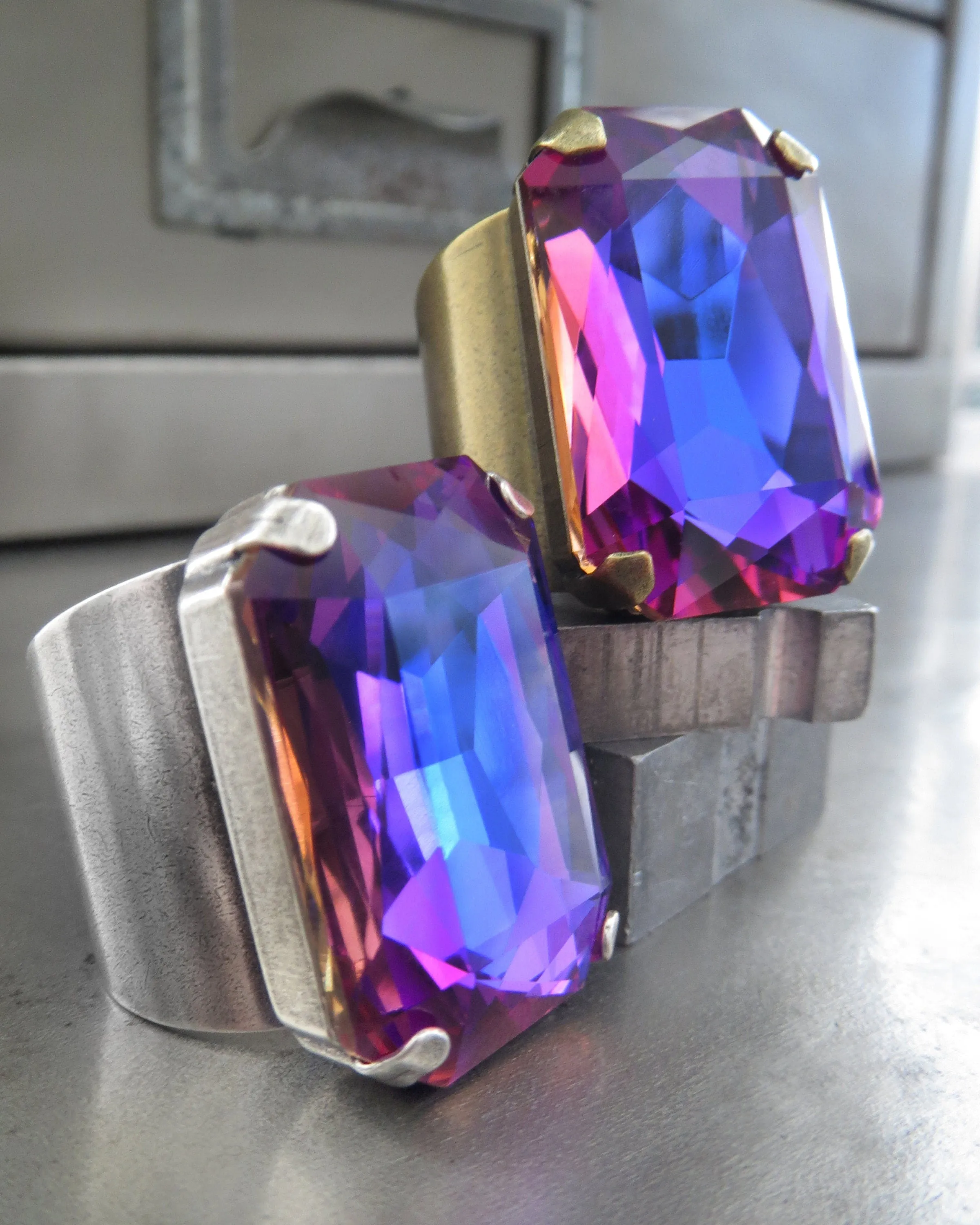 NEBULA - Deep Blue Crystal Ring with Magenta, Purple, Violet