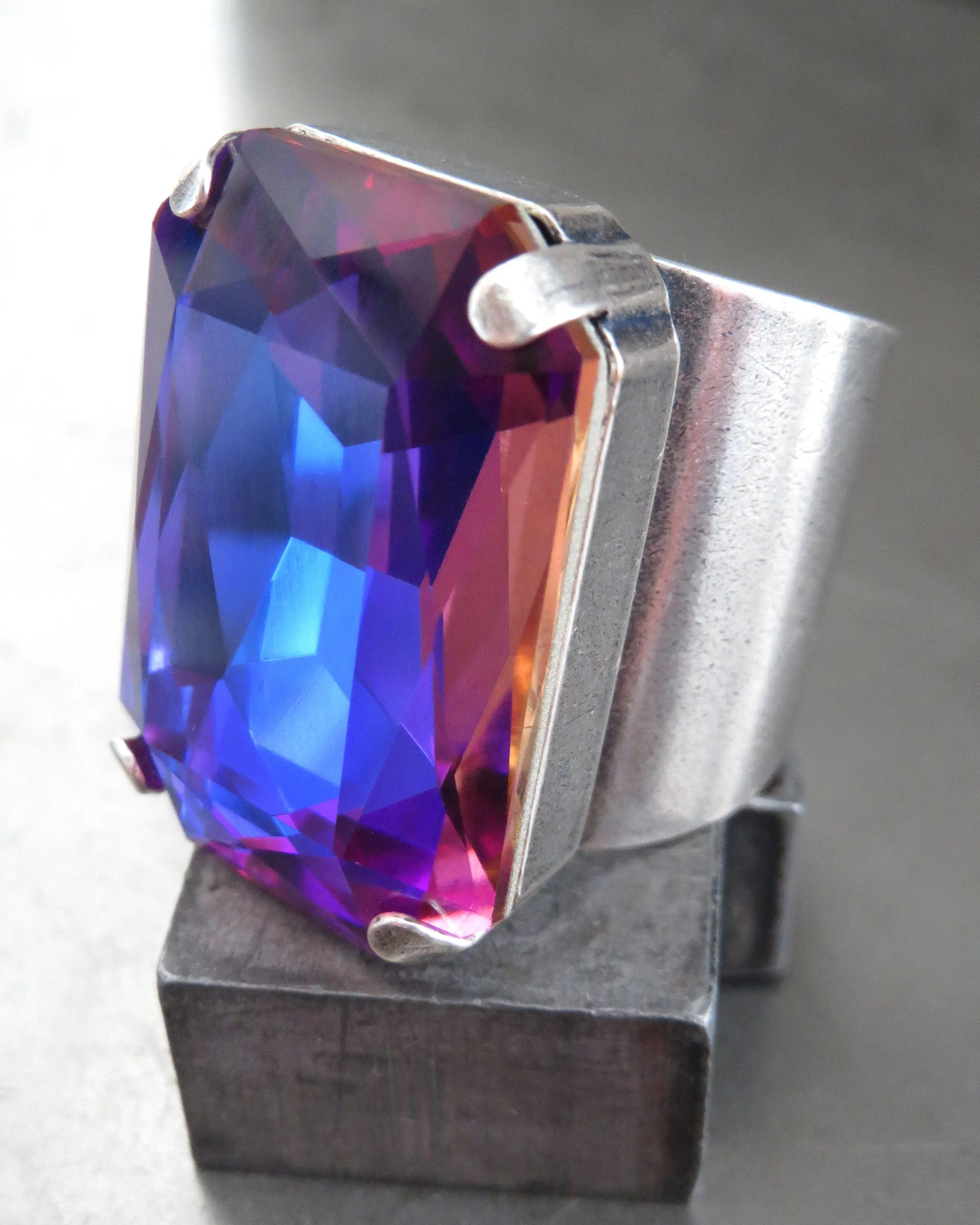 NEBULA - Deep Blue Crystal Ring with Magenta, Purple, Violet