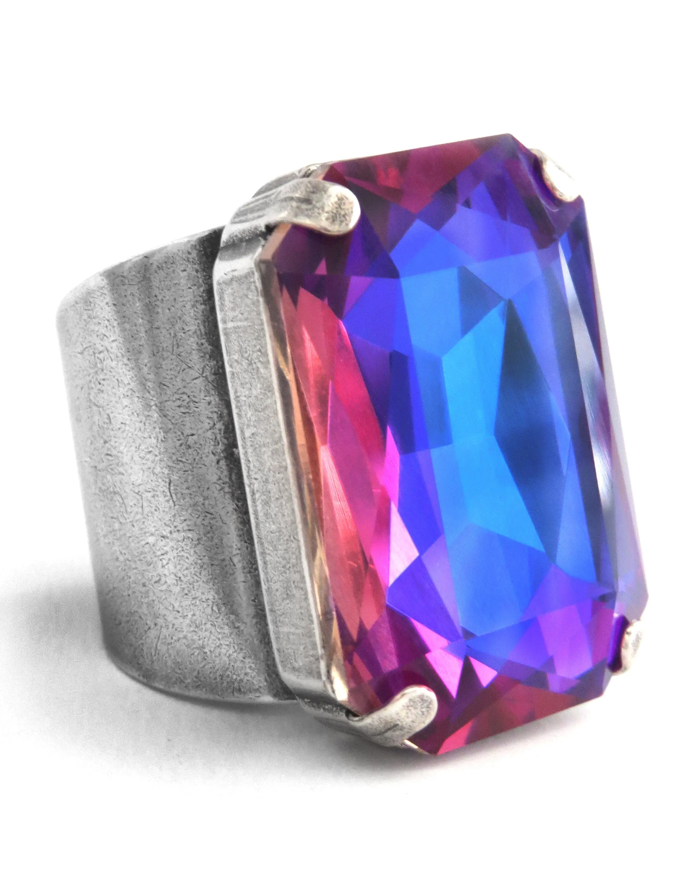 NEBULA - Deep Blue Crystal Ring with Magenta, Purple, Violet