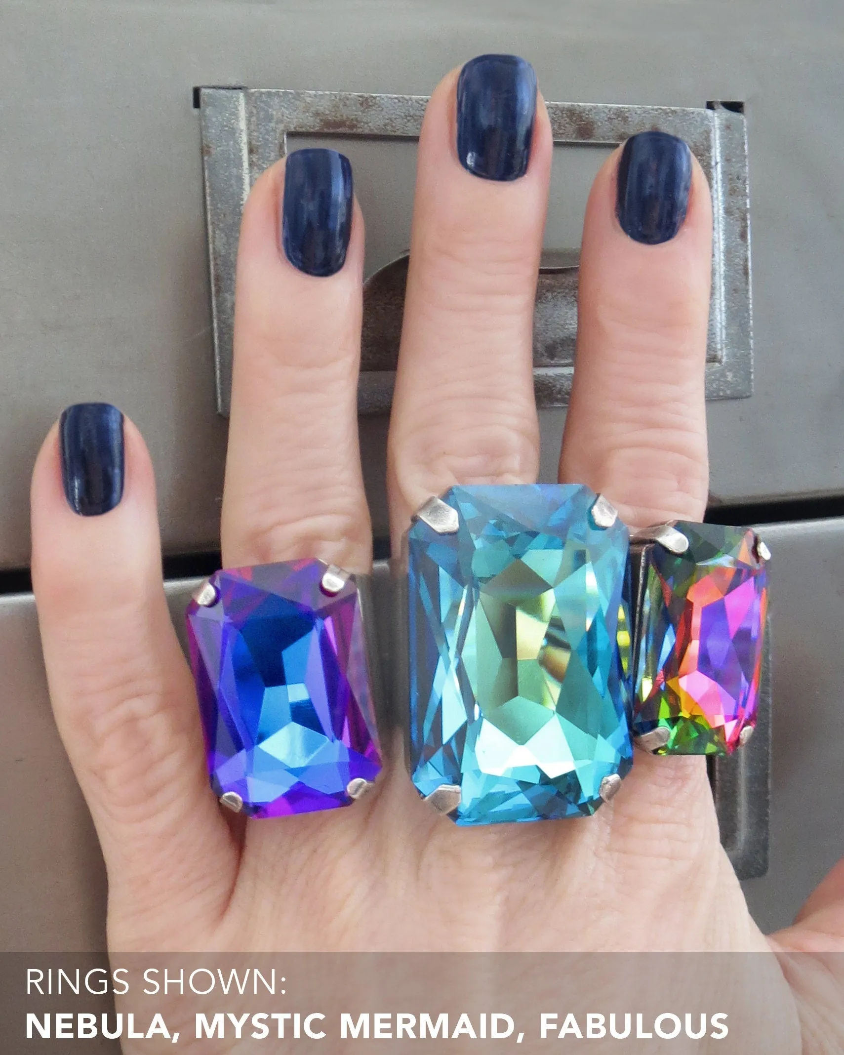 NEBULA - Deep Blue Crystal Ring with Magenta, Purple, Violet