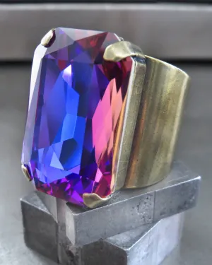 NEBULA - Deep Blue Crystal Ring with Magenta, Purple, Violet