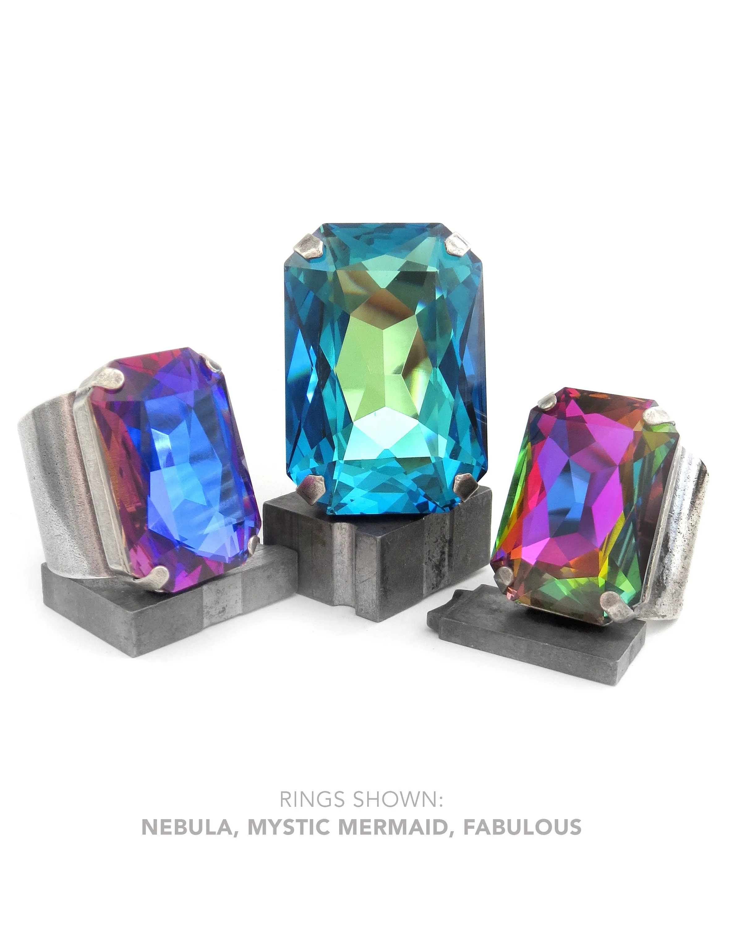 NEBULA - Deep Blue Crystal Ring with Magenta, Purple, Violet