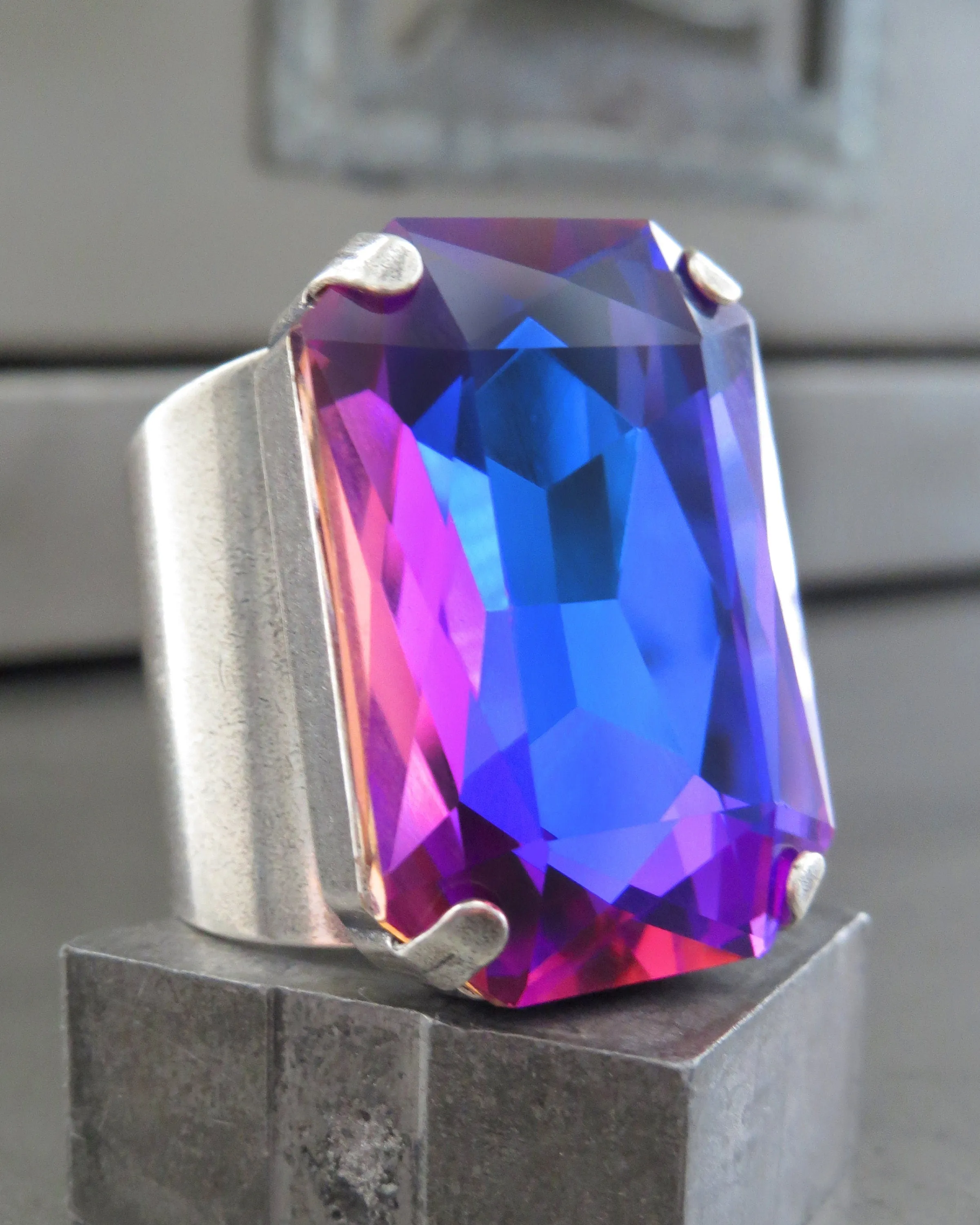 NEBULA - Deep Blue Crystal Ring with Magenta, Purple, Violet