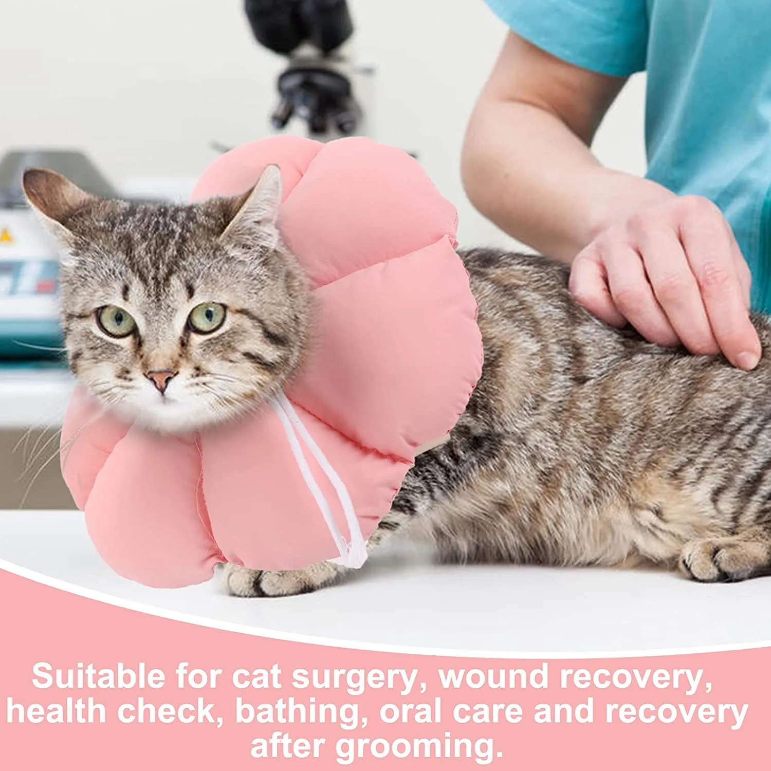 New Adjustable Cat Recovery Collar, Kitten Cone for Cat Wound Healing Protective After Surgery Waterproof Soft Pet Anti-Bite Lick Cone, Sz M, Pink