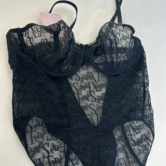 NEW SAVAGE X FENTY SIGNATURE SCRIPT UNDERWIRE TEDDY BLACK CAVIAR size Large NWT