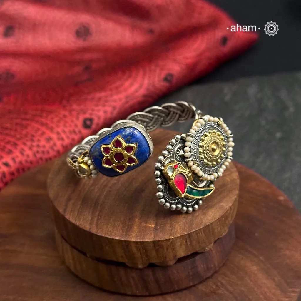 Noori Two Tone Lapiz Stone Silver Cuff (Open Cuff)