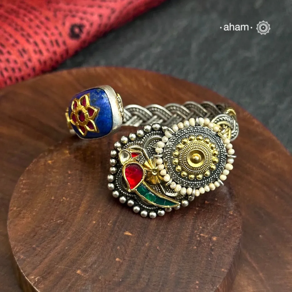 Noori Two Tone Lapiz Stone Silver Cuff (Open Cuff)