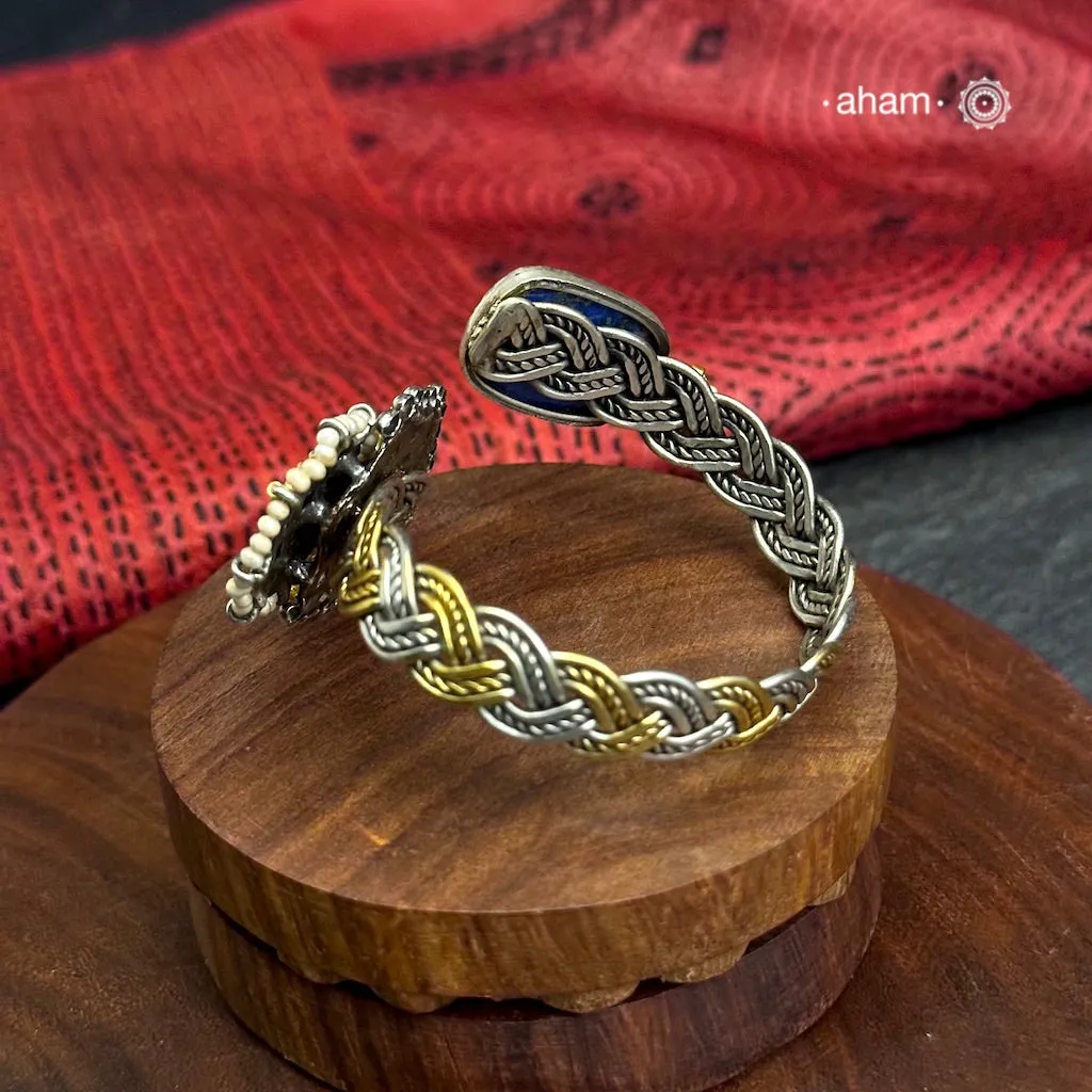 Noori Two Tone Lapiz Stone Silver Cuff (Open Cuff)