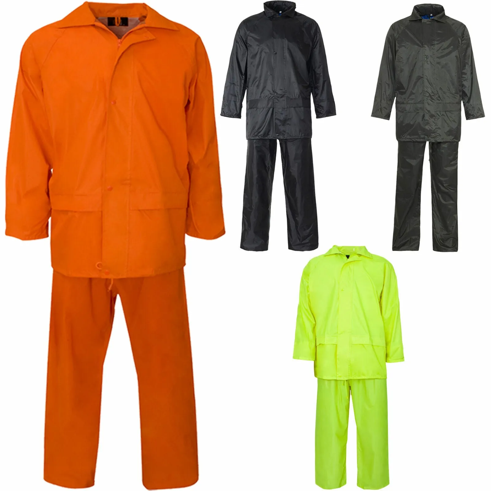 OVERALL MENS HOODED RAINSUIT WATERPROOF WORK WEAR CLOTHING PVC RAIN WEAR SIZE