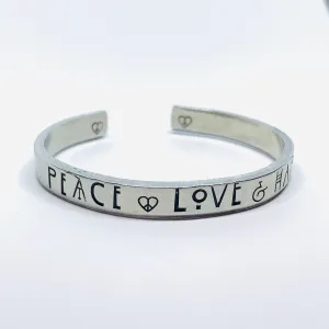 Peace Love & Happiness - Hand Stamped Cuff Bracelet