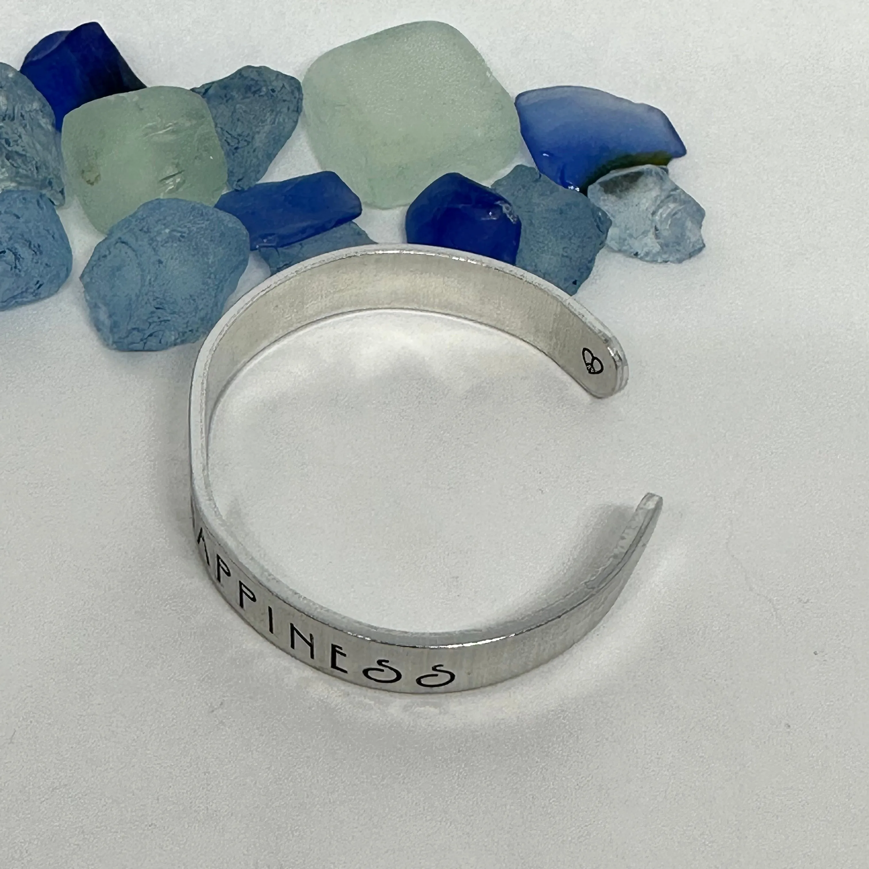 Peace Love & Happiness - Hand Stamped Cuff Bracelet