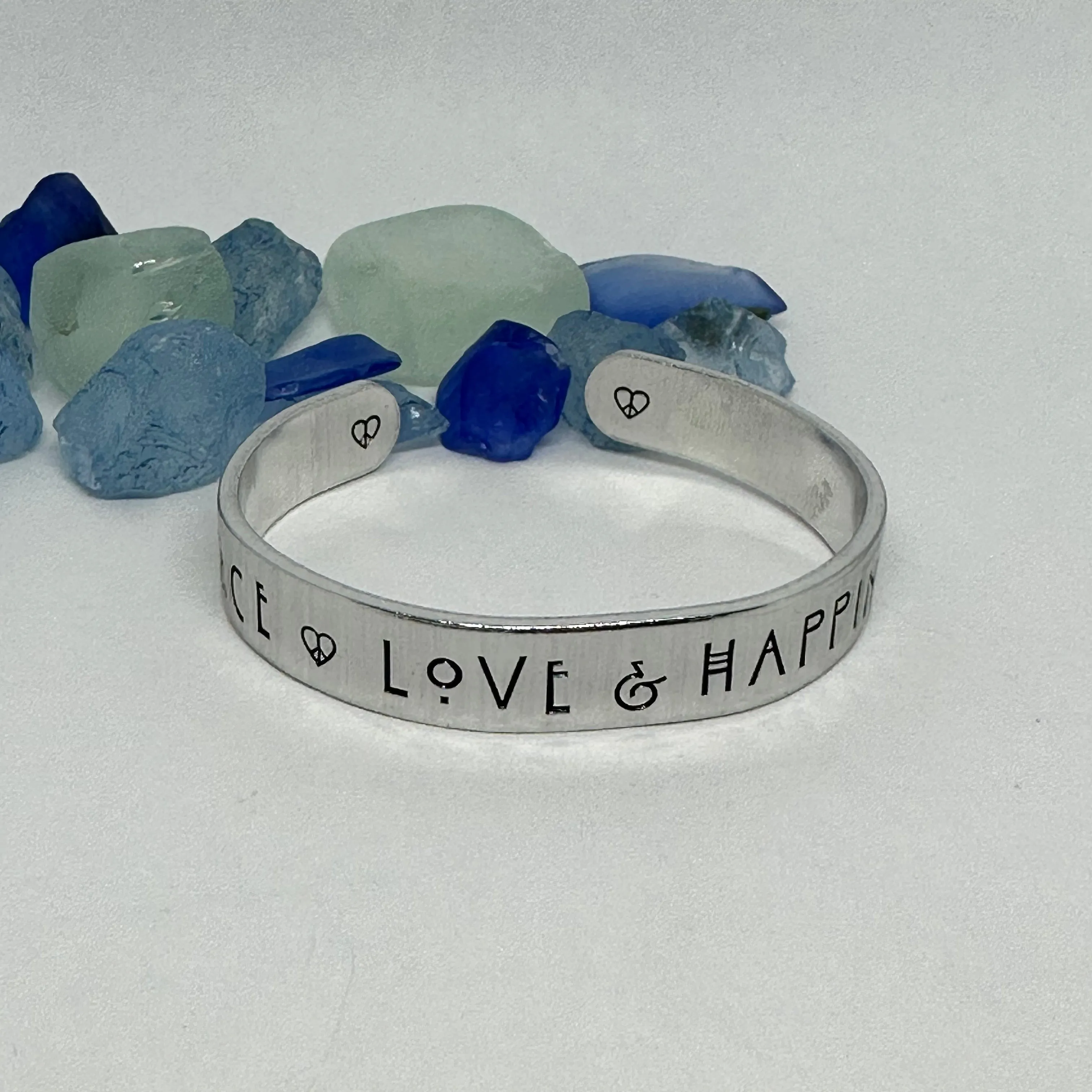 Peace Love & Happiness - Hand Stamped Cuff Bracelet