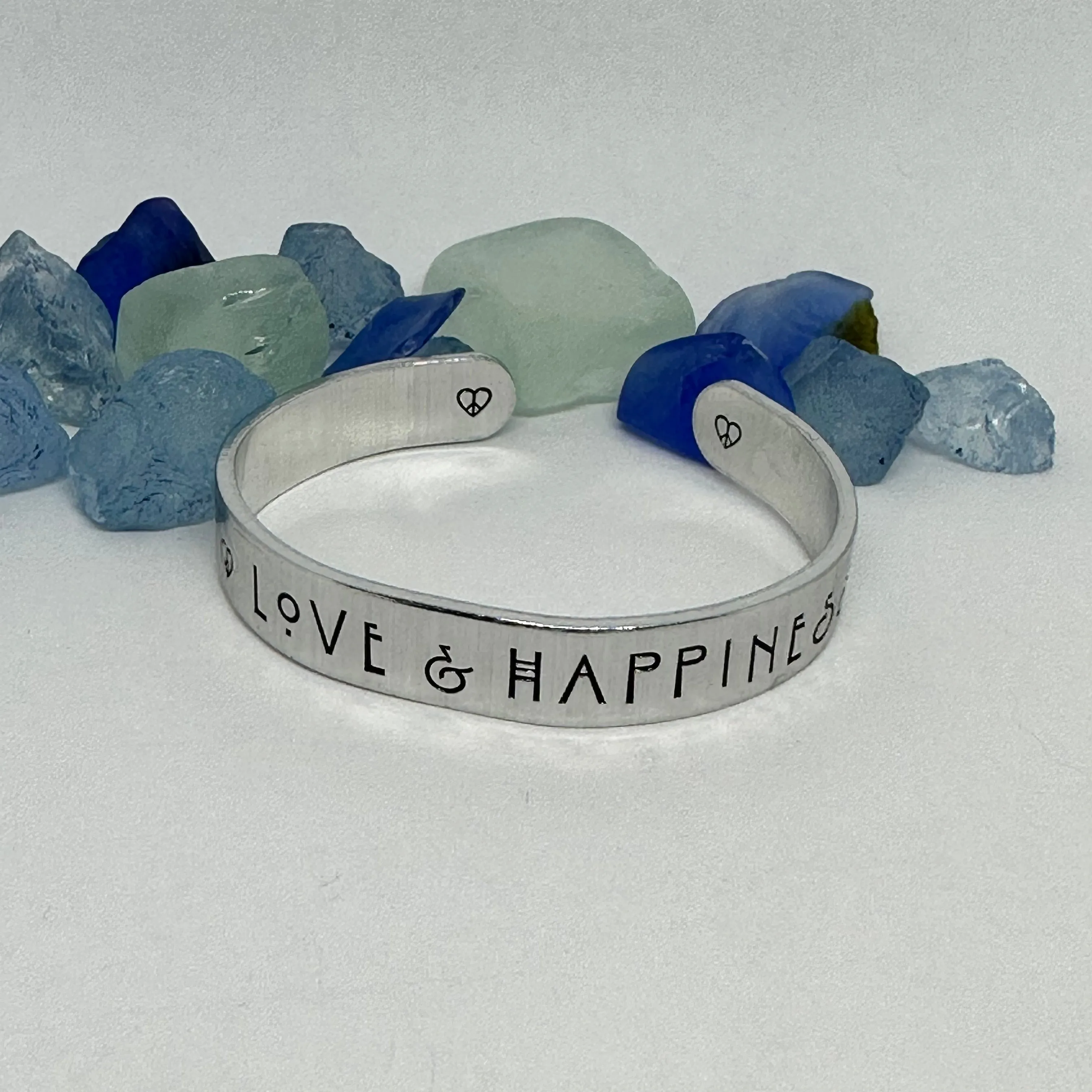 Peace Love & Happiness - Hand Stamped Cuff Bracelet