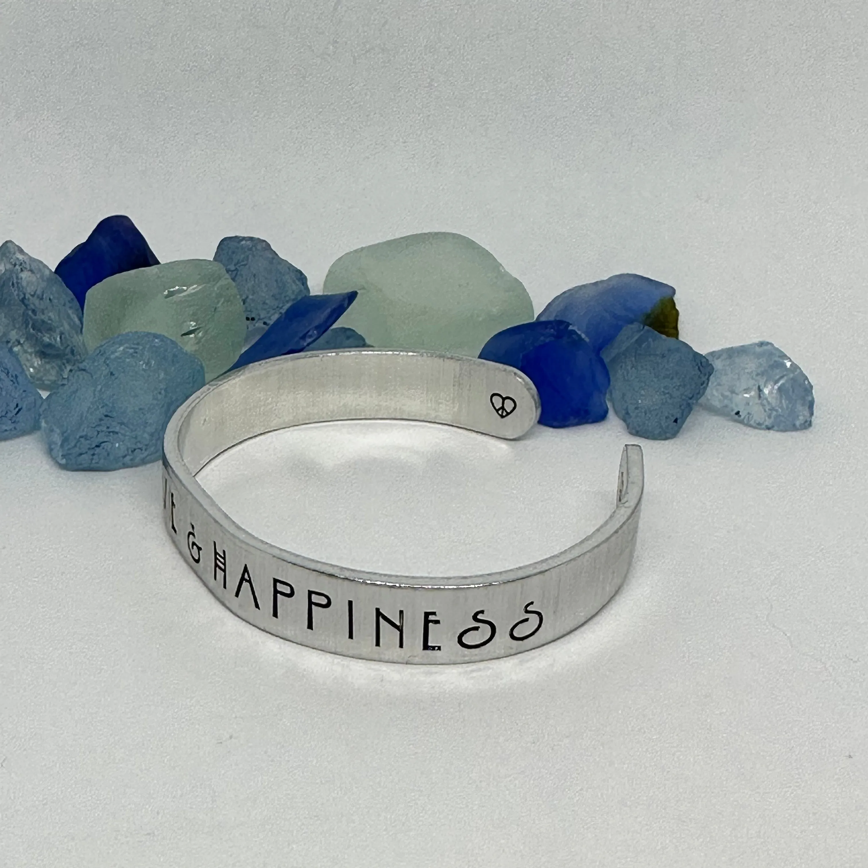 Peace Love & Happiness - Hand Stamped Cuff Bracelet
