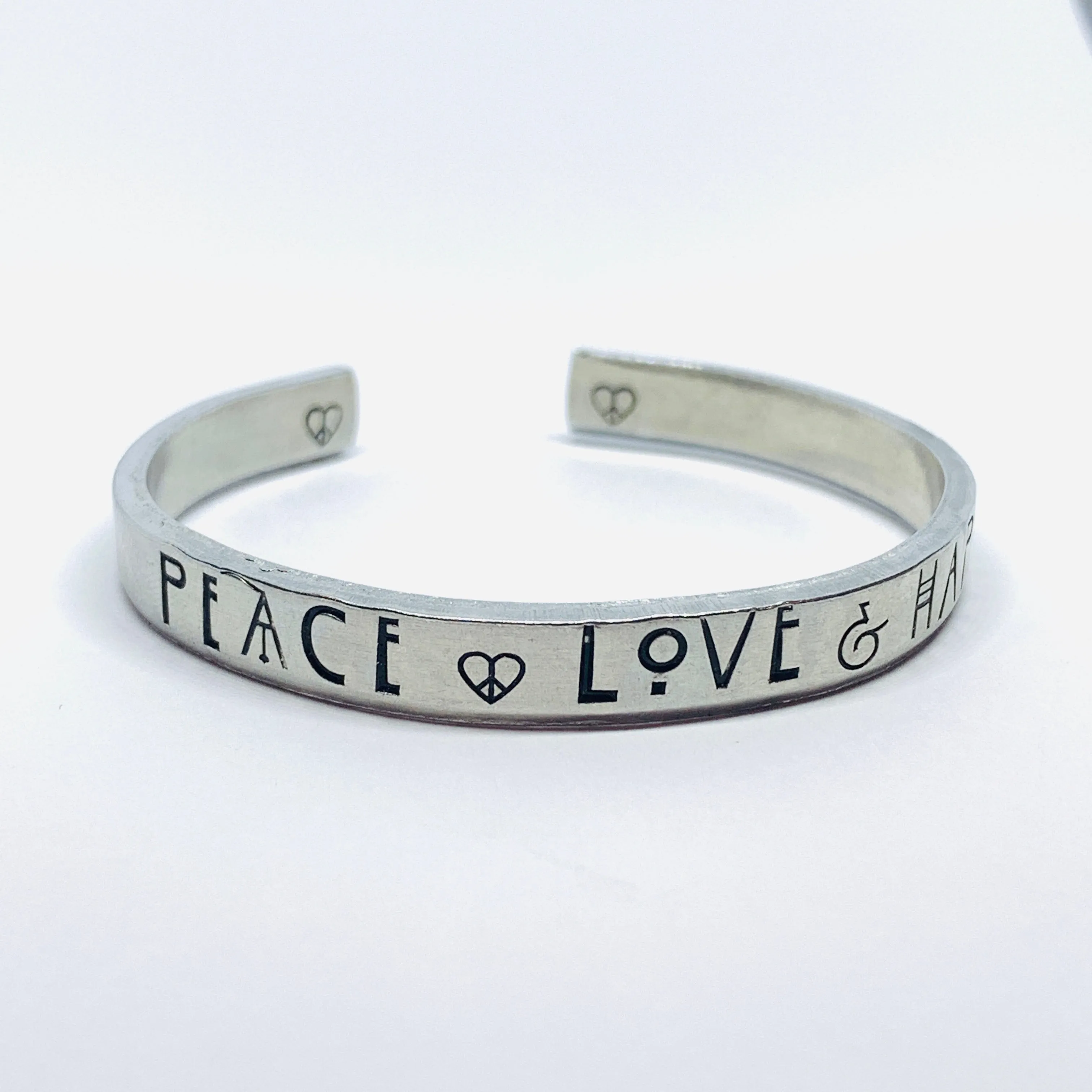 Peace Love & Happiness - Hand Stamped Cuff Bracelet