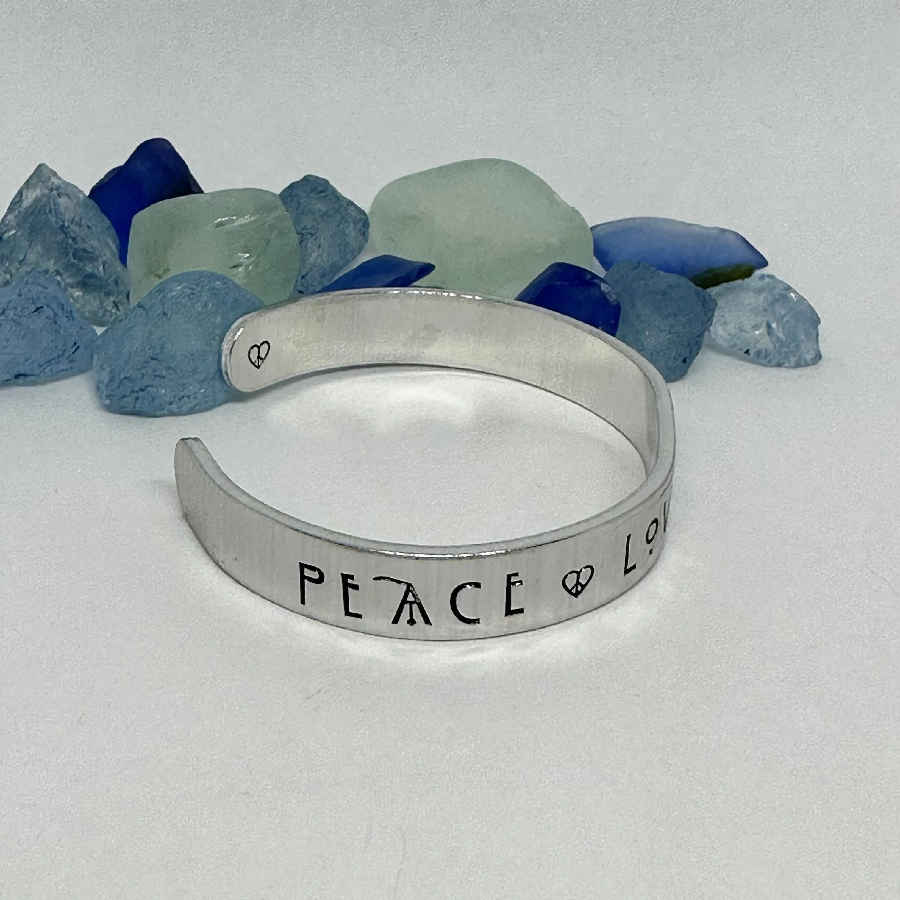 Peace Love & Happiness - Hand Stamped Cuff Bracelet
