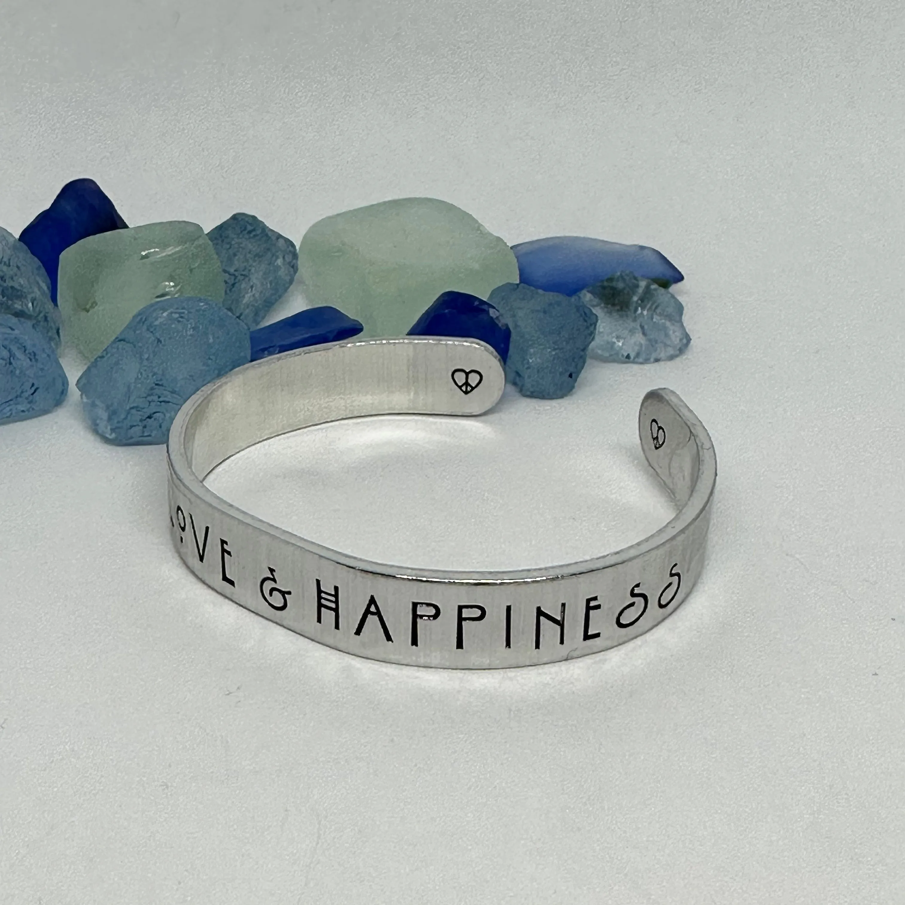 Peace Love & Happiness - Hand Stamped Cuff Bracelet