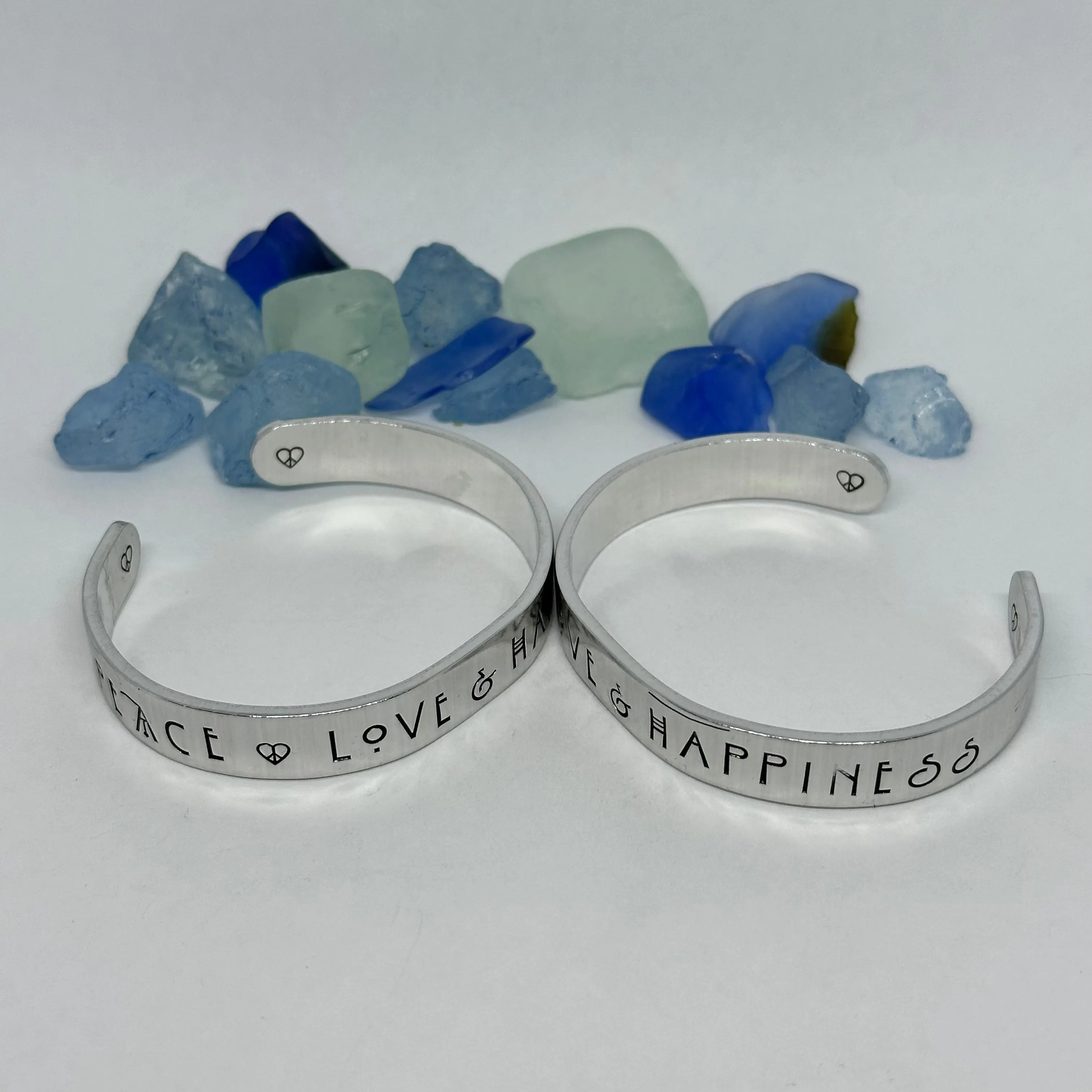 Peace Love & Happiness - Hand Stamped Cuff Bracelet