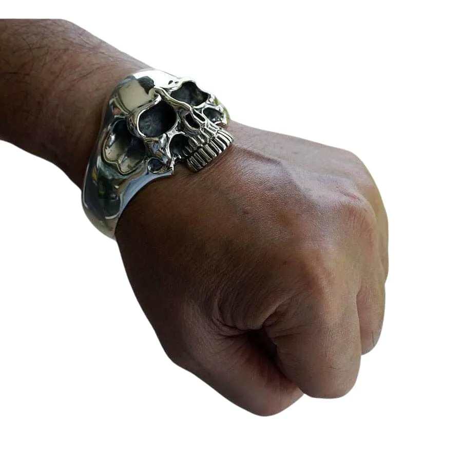 Phantom Skull 925 Sterling Silver Biker Cuff Bracelet
