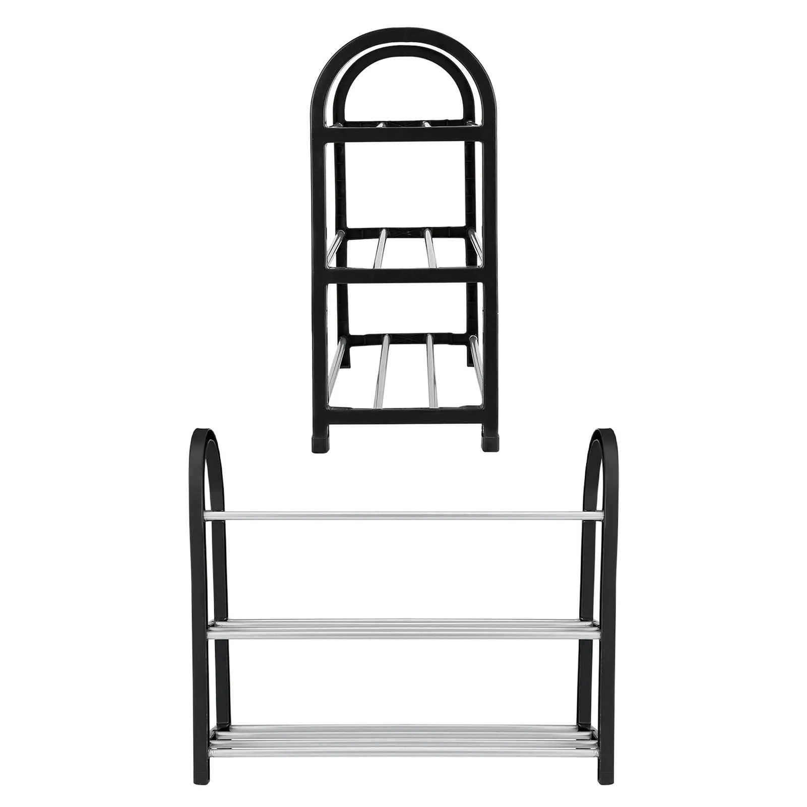 Plastic   Aluminum Metal Standing Shoe Rack DIY Shoes Storage Shelf Home Organizer 3 Tiers