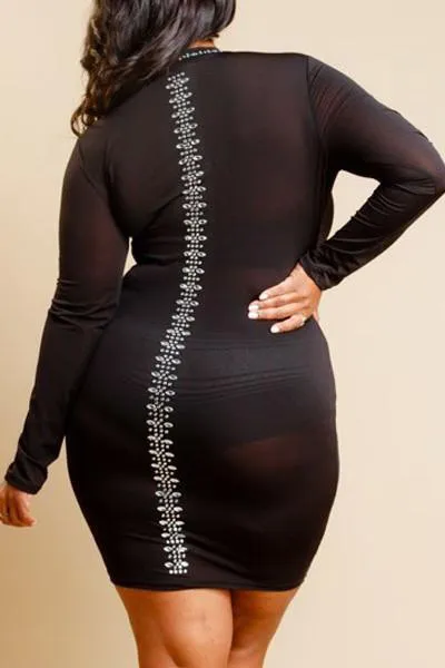Plus Size Goddess In Rhinestones Mesh Tube Dress