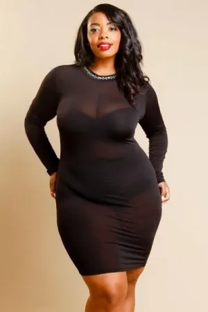 Plus Size Goddess In Rhinestones Mesh Tube Dress