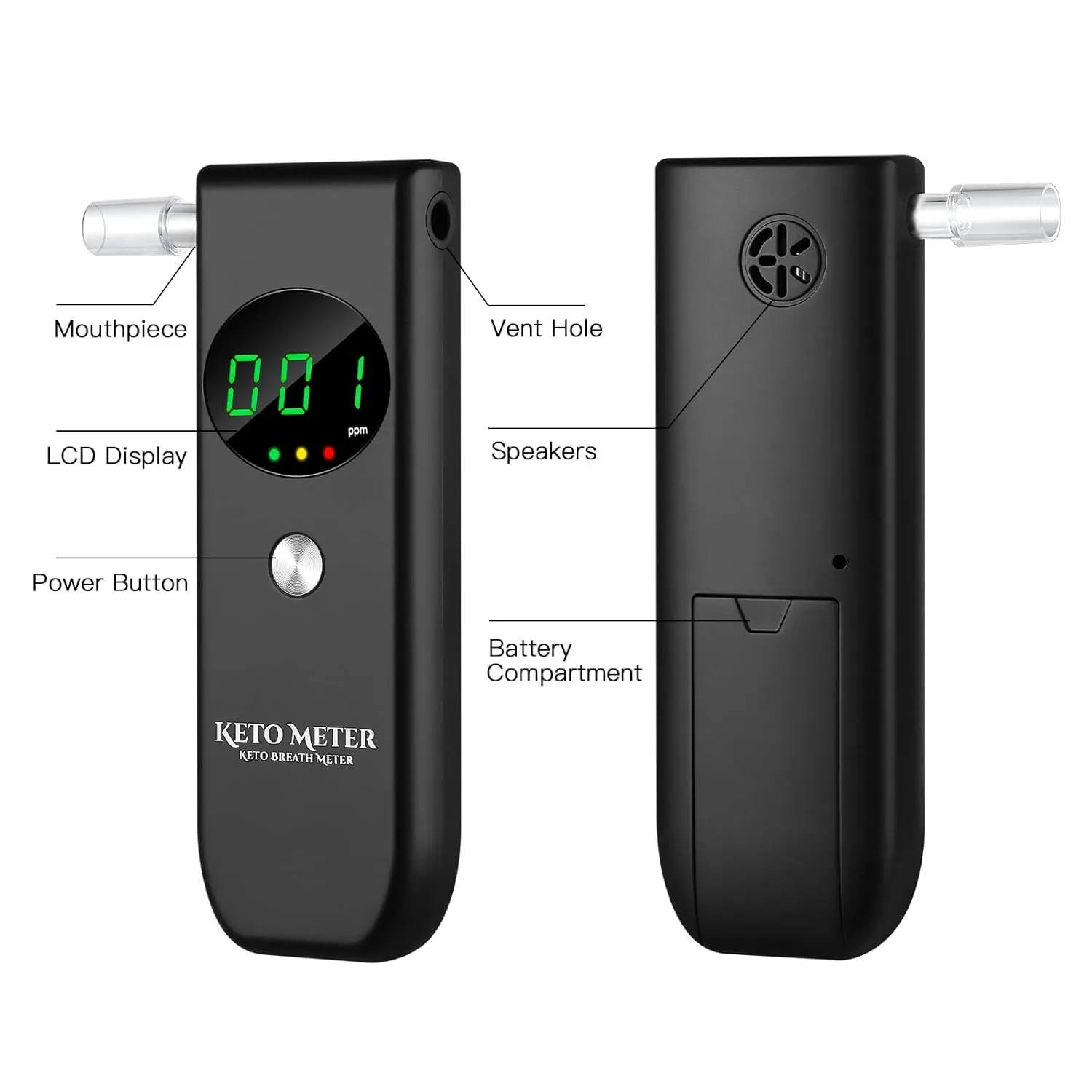 PPortable Ketone Breath Tester for Ketosis Testing with 10 Replaceable Mouthpieces