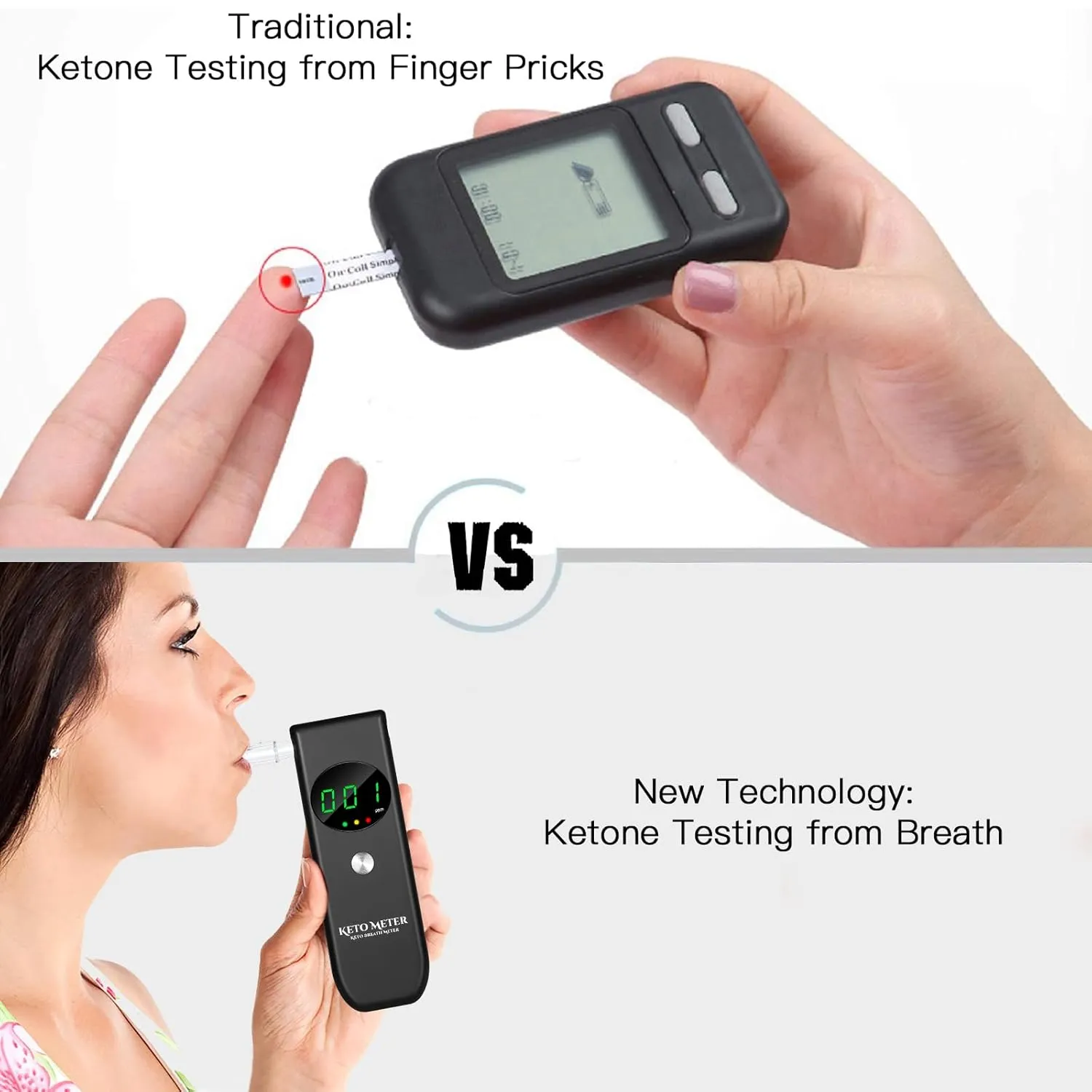 PPortable Ketone Breath Tester for Ketosis Testing with 10 Replaceable Mouthpieces