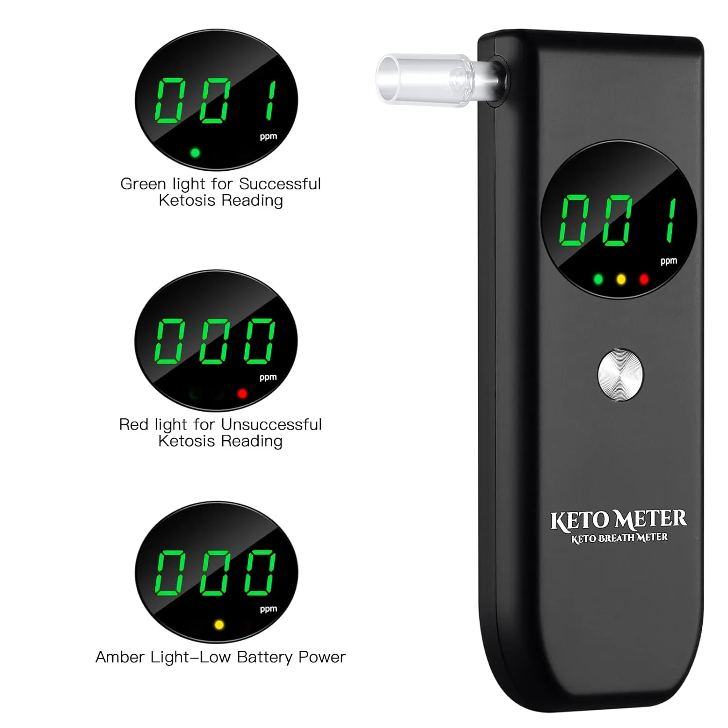 PPortable Ketone Breath Tester for Ketosis Testing with 10 Replaceable Mouthpieces