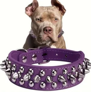 Purple Spiked and Studded Dog Collar