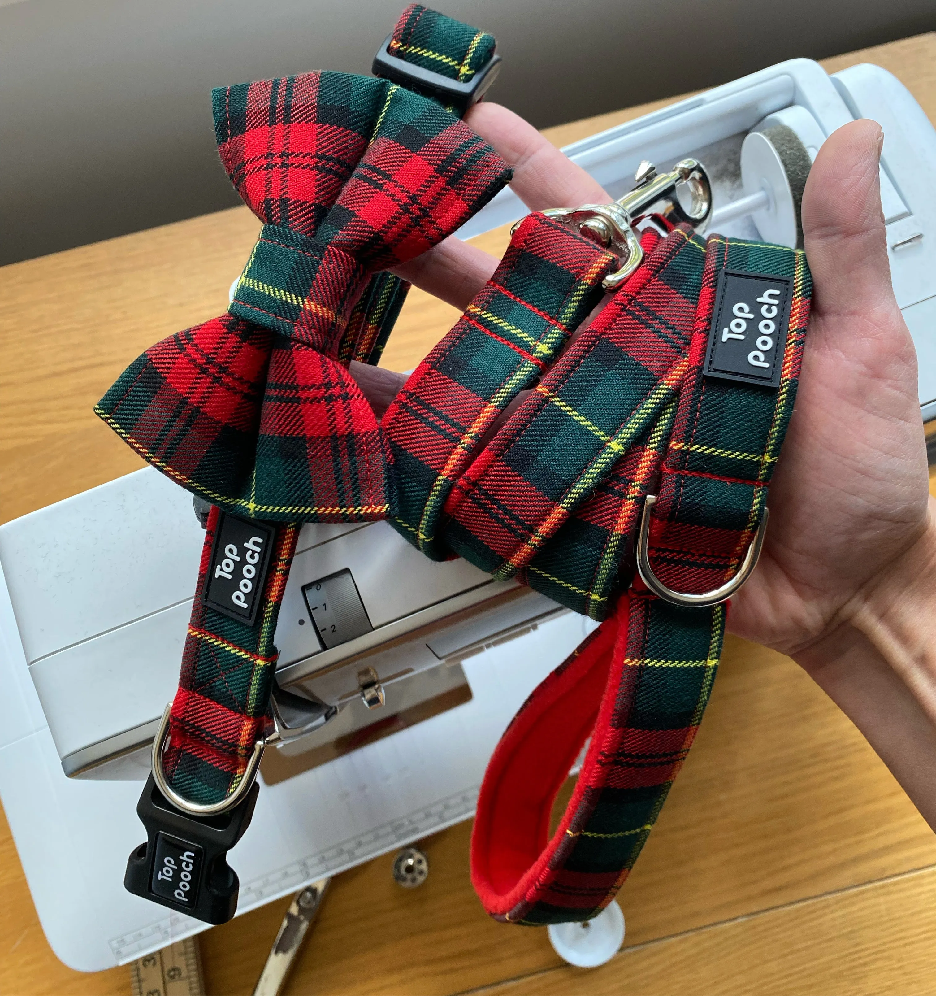 Red   Forest Green Tartan Dog Collar