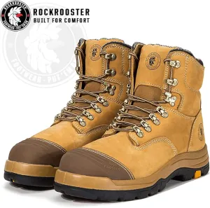 ROCKROOSTER Men's Work Boots - Steel Toe, 8 Inch Safety Leather, Slip Resistant, Static Dissipative, Breathable &amp; Anti-Fatigue Industrial Boot AK232