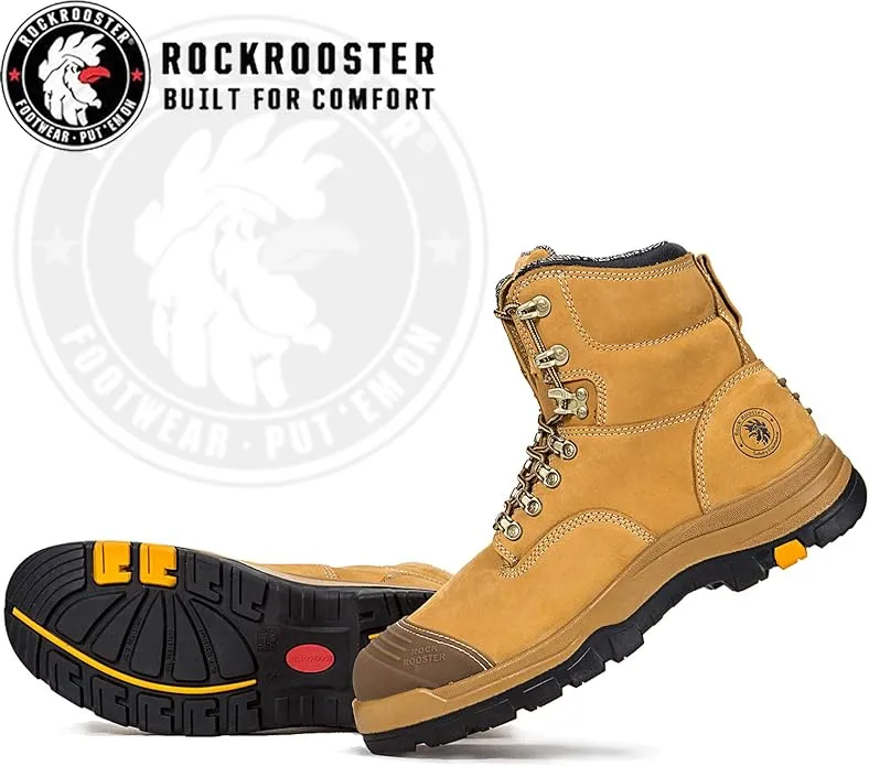 ROCKROOSTER Men's Work Boots - Steel Toe, 8 Inch Safety Leather, Slip Resistant, Static Dissipative, Breathable &amp; Anti-Fatigue Industrial Boot AK232