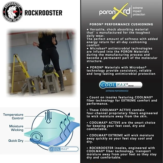 ROCKROOSTER Men's Work Boots - Steel Toe, 8 Inch Safety Leather, Slip Resistant, Static Dissipative, Breathable &amp; Anti-Fatigue Industrial Boot AK232