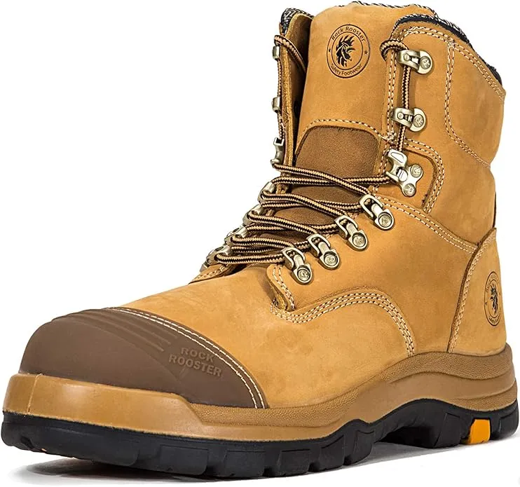 ROCKROOSTER Men's Work Boots - Steel Toe, 8 Inch Safety Leather, Slip Resistant, Static Dissipative, Breathable &amp; Anti-Fatigue Industrial Boot AK232
