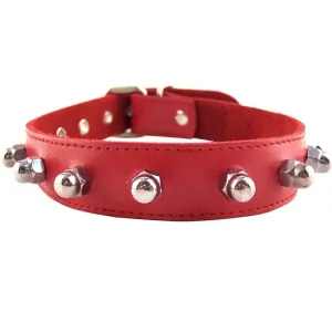 Rouge Garments Adjustable Red Nut Collar with Studs