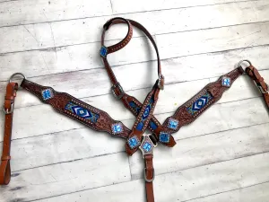 Royal Blue Beaded Inlay Crystal Concho Set
