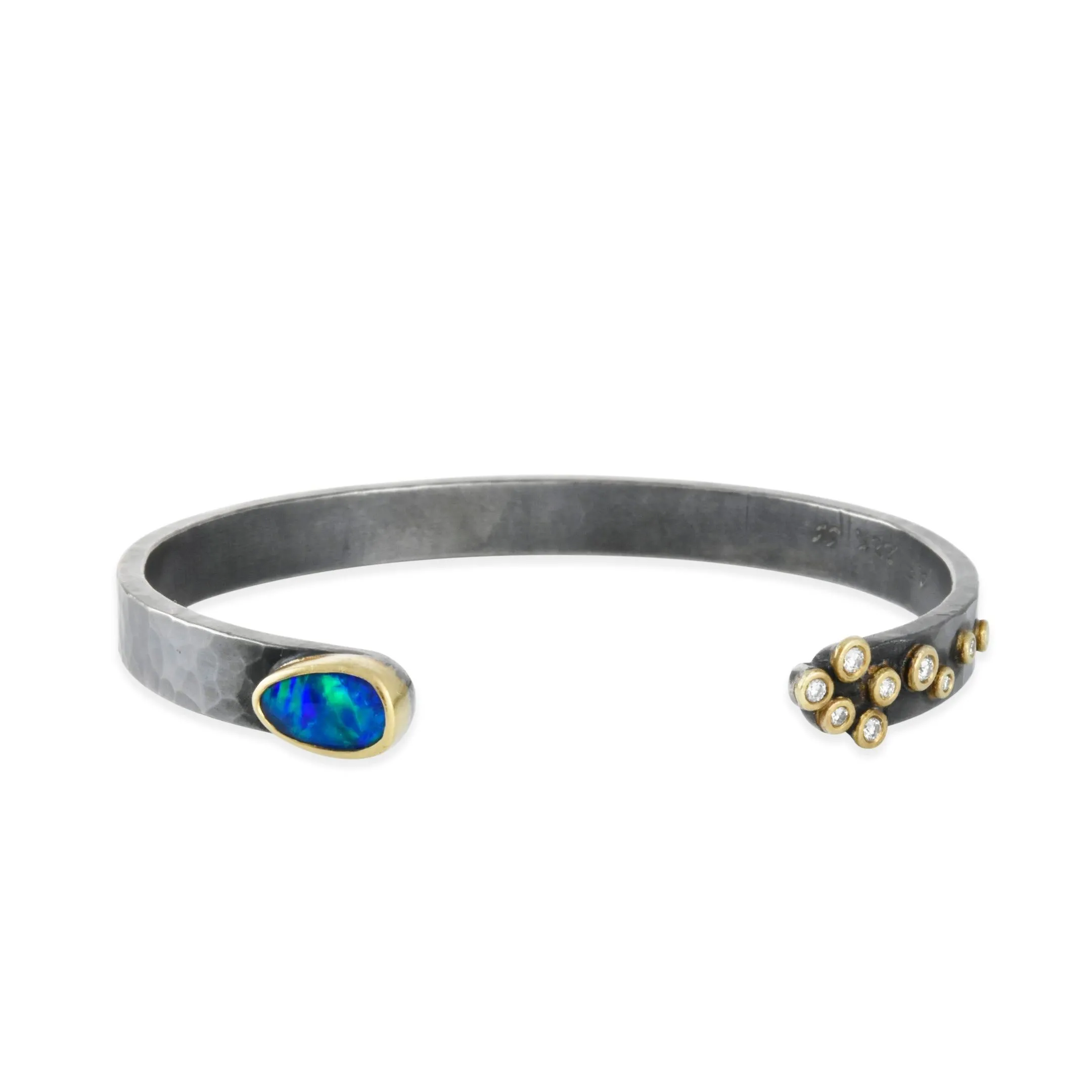 SALE - Opal and Scattered Diamonds Cuff Bracelet