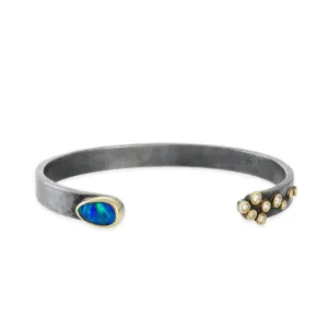 SALE - Opal and Scattered Diamonds Cuff Bracelet