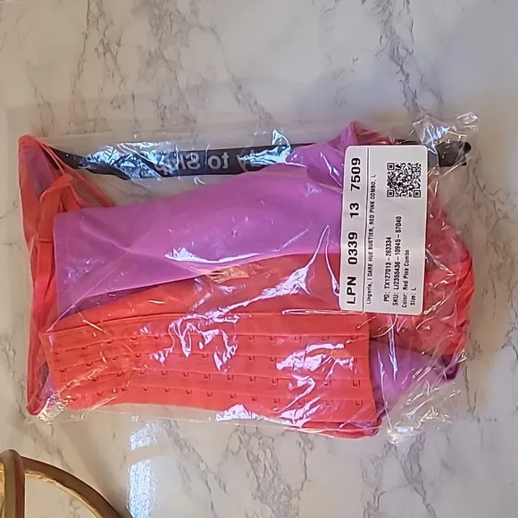 SAVAGE X FENTY I DARE HUE MESH BUSTIER RED PINK COMBO SIZE LARGE