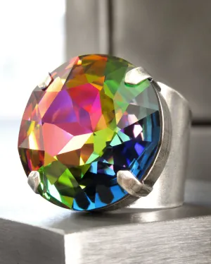 SHOWTIME V2 - Large Round Rainbow Crystal Ring