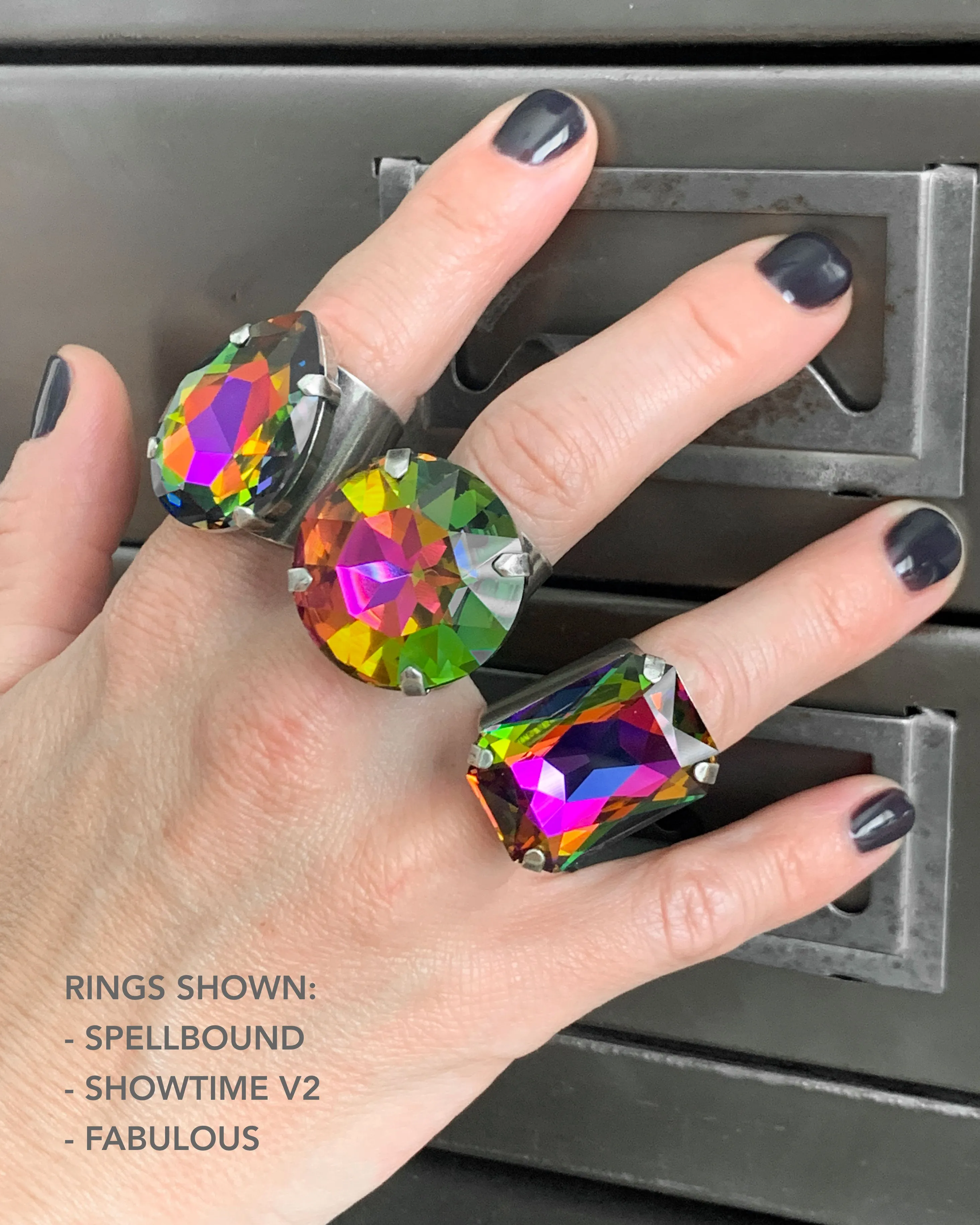 SHOWTIME V2 - Large Round Rainbow Crystal Ring