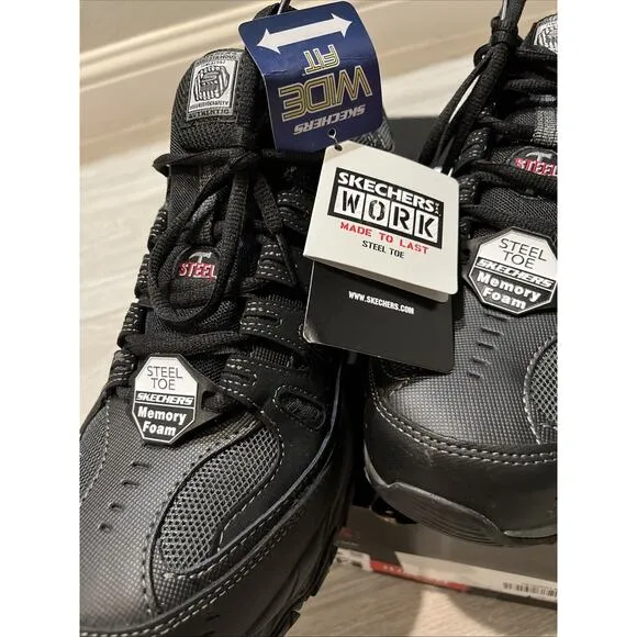 Skechers Cankton Steel Toe Construction Shoe Black Men 12 Wide 4E 77055W Sneaker