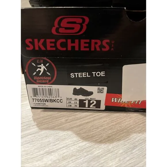 Skechers Cankton Steel Toe Construction Shoe Black Men 12 Wide 4E 77055W Sneaker