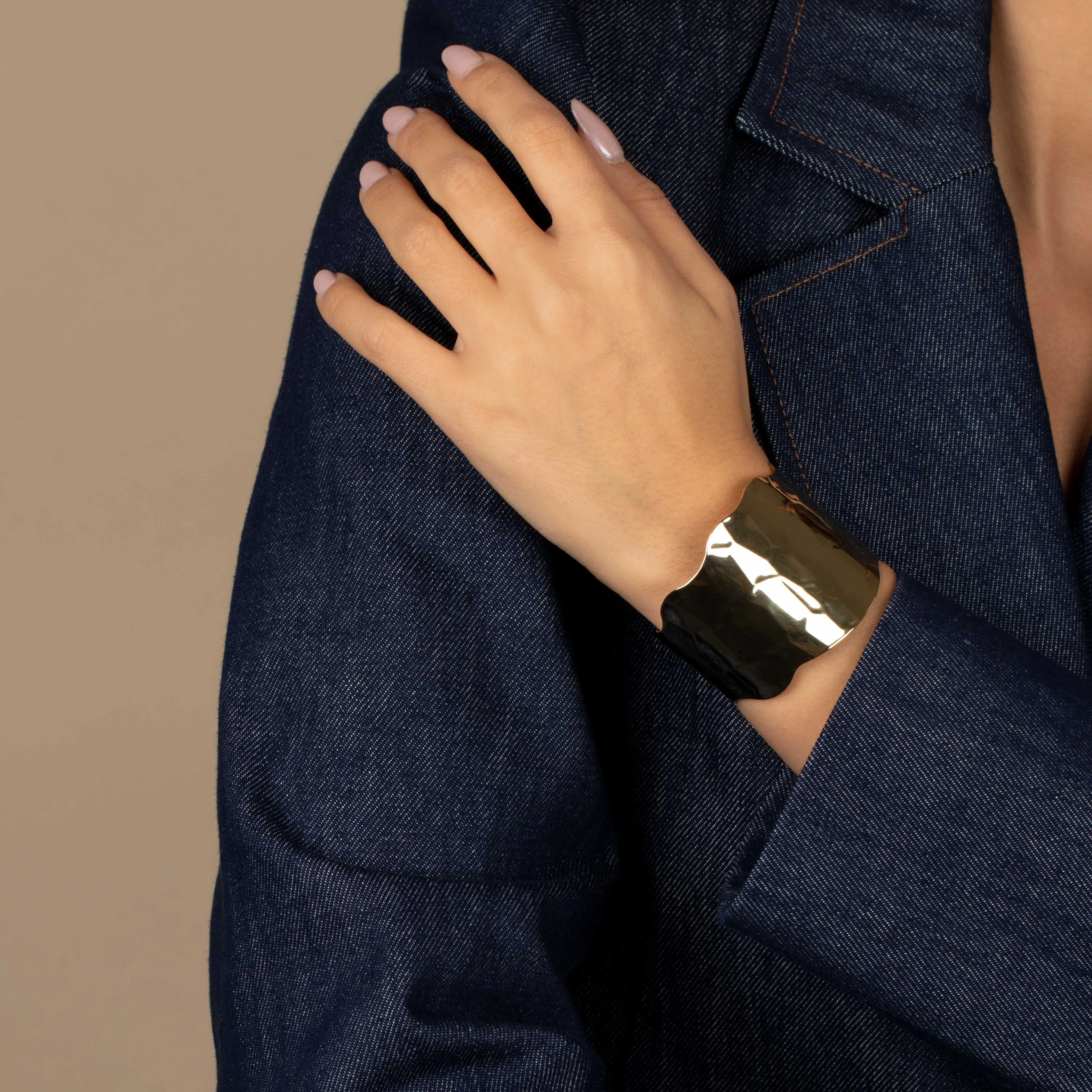 Solid Textured Wide Cuff Bangle Bracelet