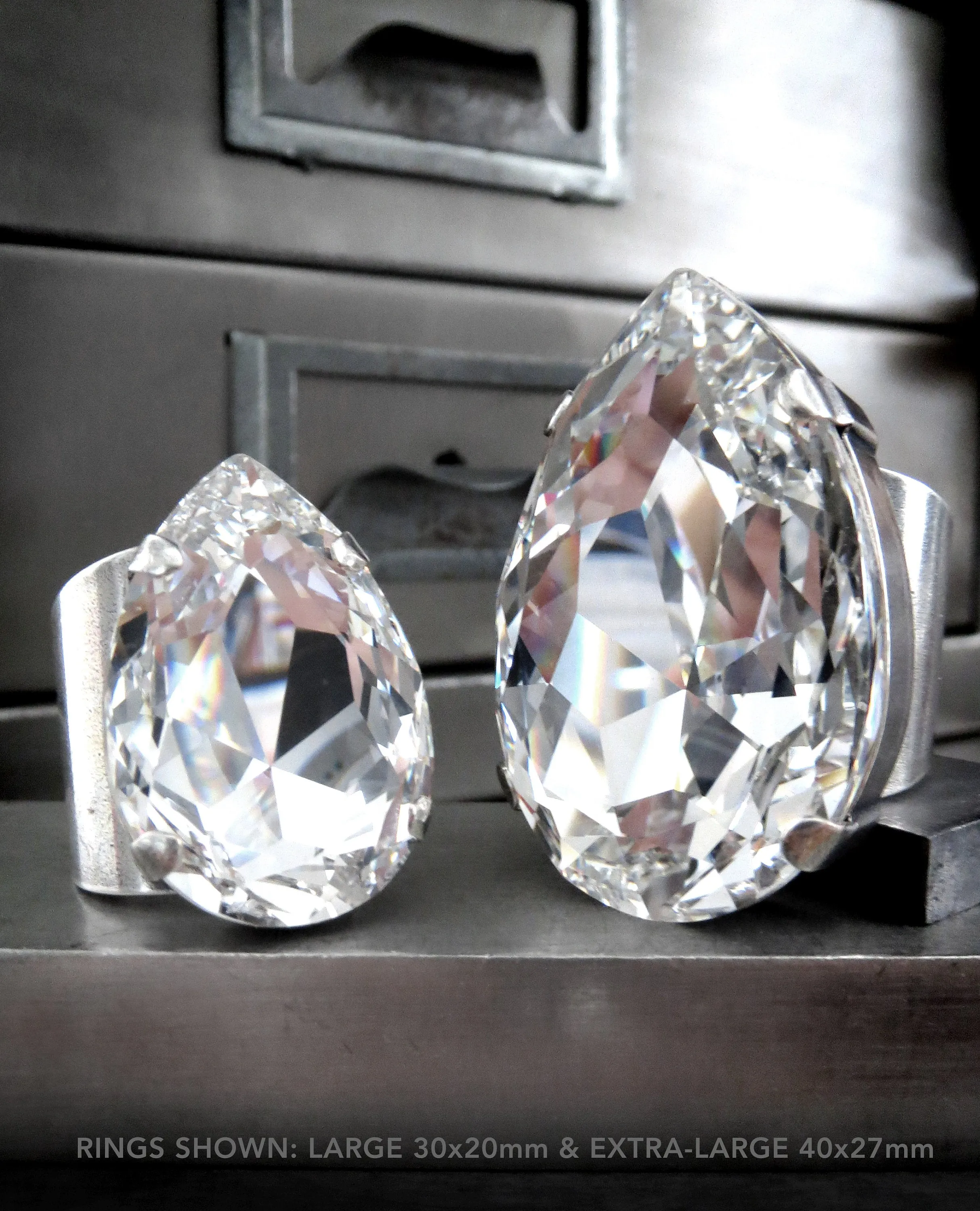 STAR STRUCK - Extra Large Teardrop Clear Crystal Cocktail Ring