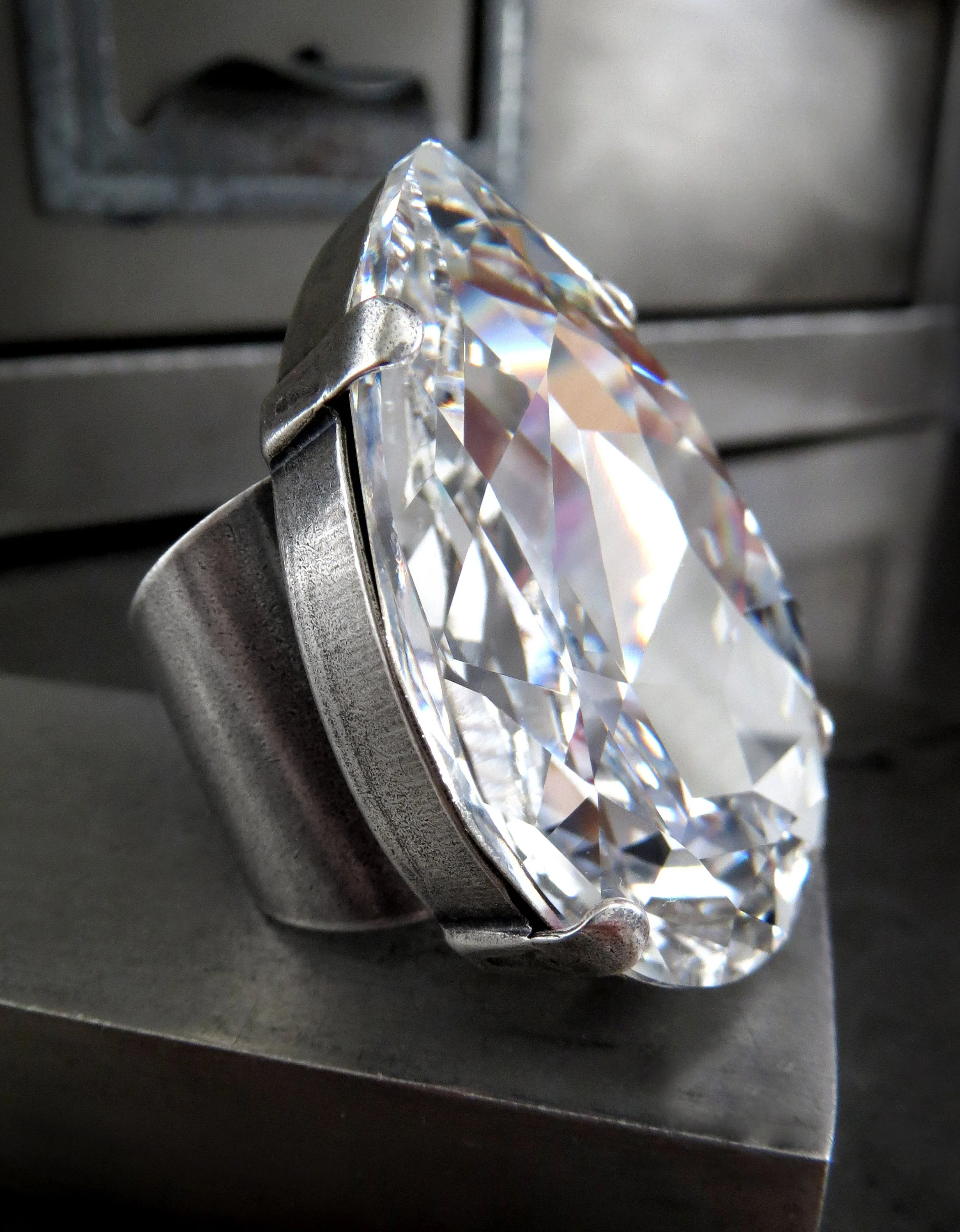 STAR STRUCK - Extra Large Teardrop Clear Crystal Cocktail Ring